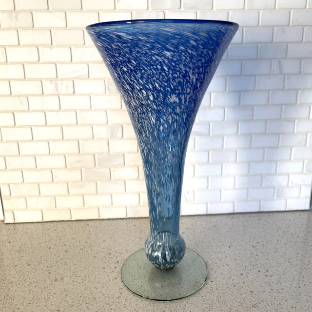 Gorgeous Vintage Tall Murano Art Glass Vase-Blue & White