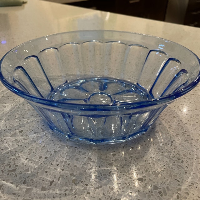 Vintage Set of Blue Glass Serving Bowl w/ 6 small matching bowls - photo 5