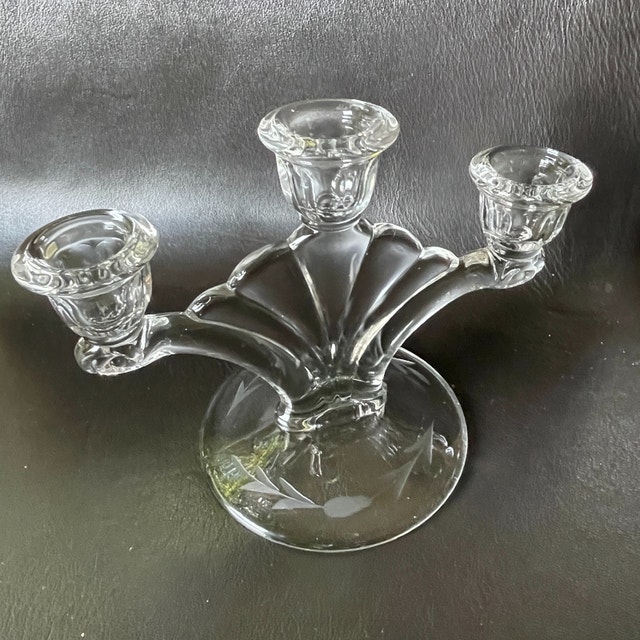 Vintage 50s Heisey Elegant Glass 3 candle candelabra -Deco Style - photo 2