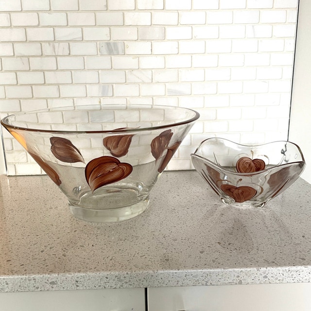 Vintage Anchor Hocking Chip- Dip Bowls -Handpainted