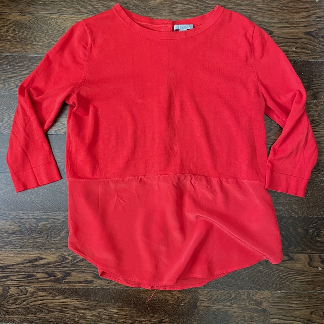 COS Red Knit Top with Silk Panel and Back Buttons-Size XS