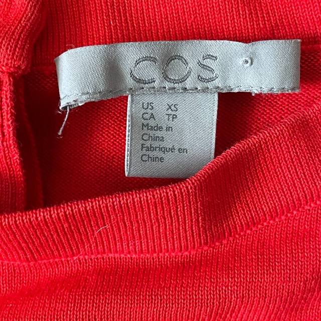COS Red Knit Top with Silk Panel and Back Buttons-Size XS - photo 3