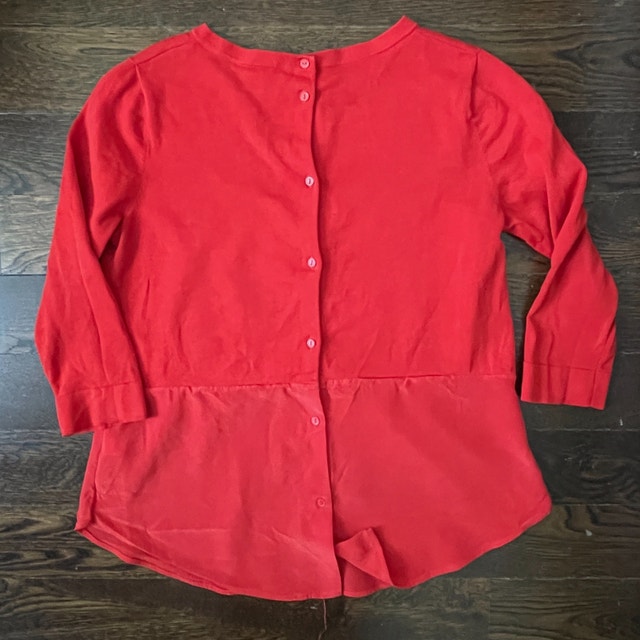 COS Red Knit Top with Silk Panel and Back Buttons-Size XS - photo 4