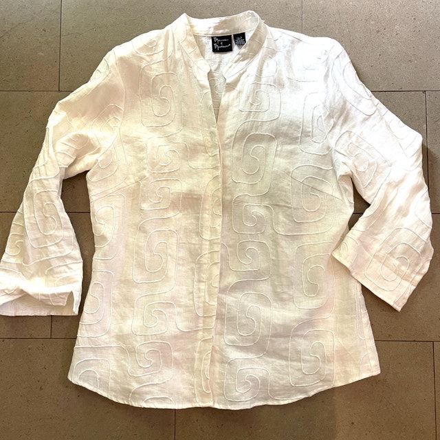White 100% linen shirt embroidered detail-Sz. Large NEW (no tag) - photo 4