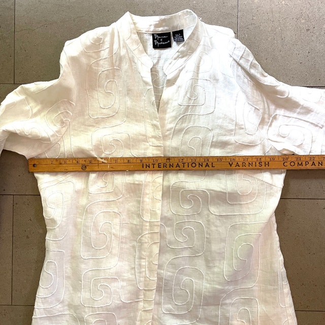 White 100% linen shirt embroidered detail-Sz. Large NEW (no tag) - photo 5