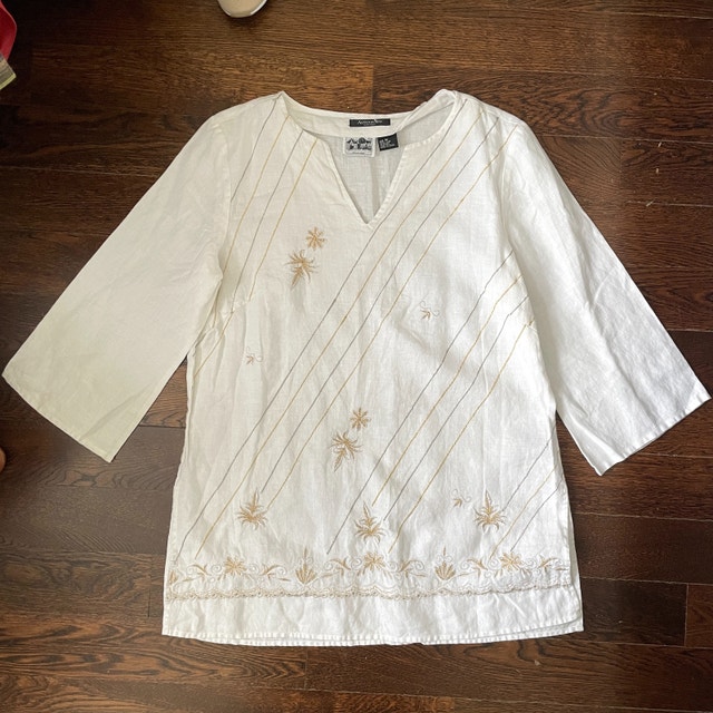 Autograph White 100% Irish Linen Tunic Blouse top-Medium