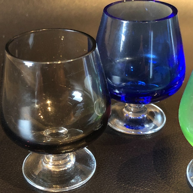 Vintage 80s set 3 Multi Coloured Mini Brandy Snifters Shot Glass - photo 5