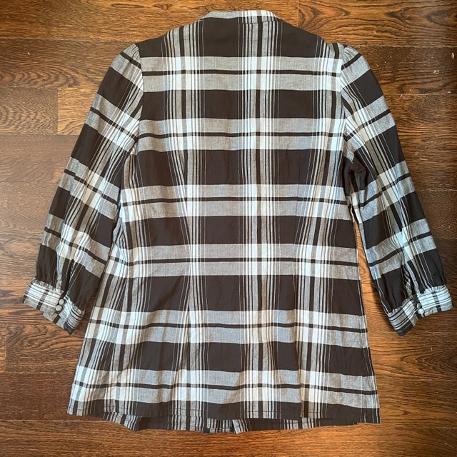 Joie Blue/Black Plaid 3/4 Sleeve Cotton Blouse Top-Medium - photo 4