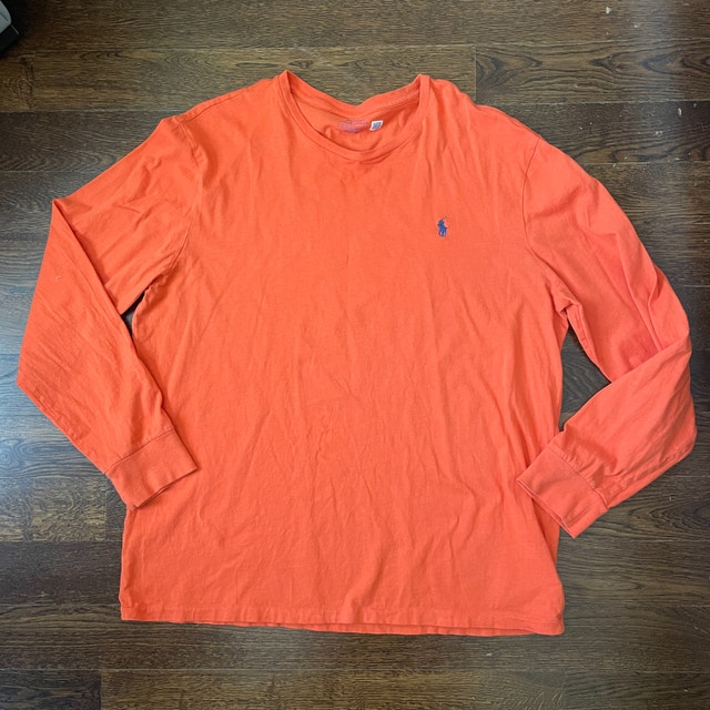 Men's Polo Ralph Lauren Orange Long Sleeve Crew Neck Jersey-XL