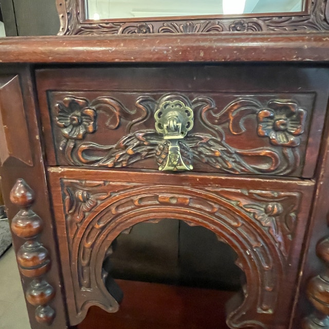 Antique Carved Walnut Console Hall Table and Mirror - photo 3
