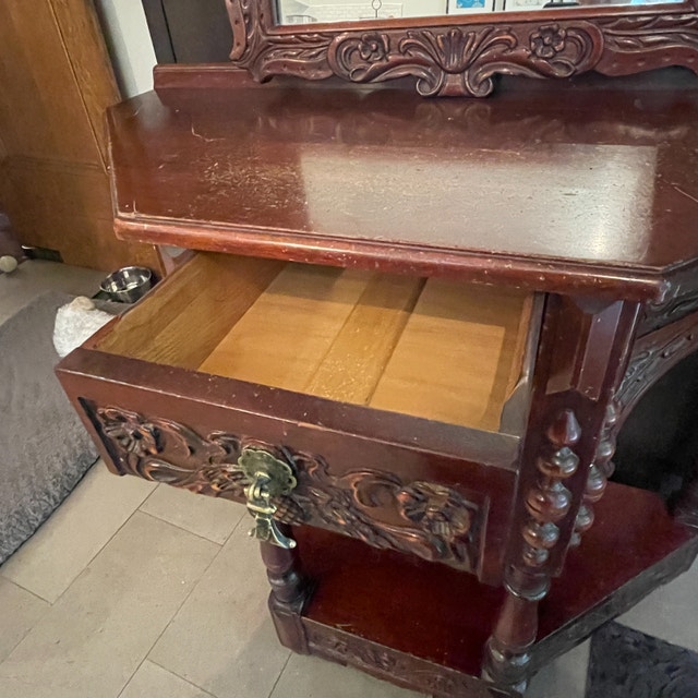 Antique Carved Walnut Console Hall Table and Mirror - photo 5