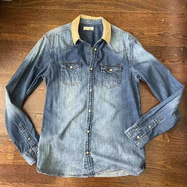 Men's All Saints denim shirt with corduroy collar-Small