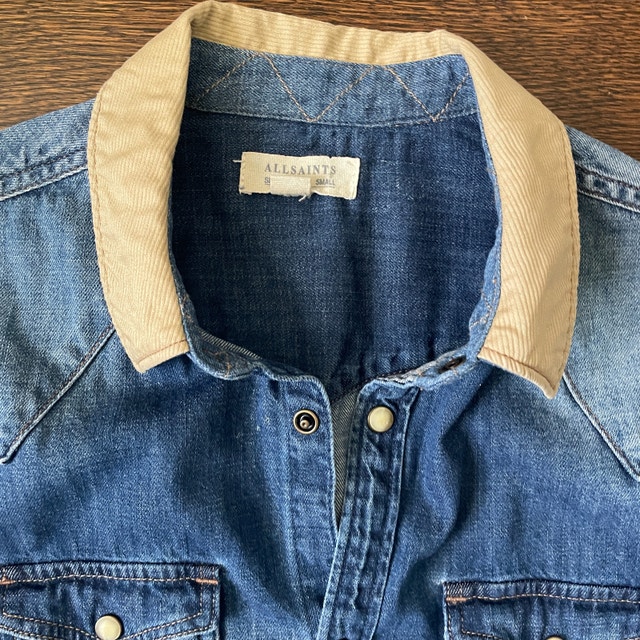 Men's All Saints denim shirt with corduroy collar-Small - photo 2
