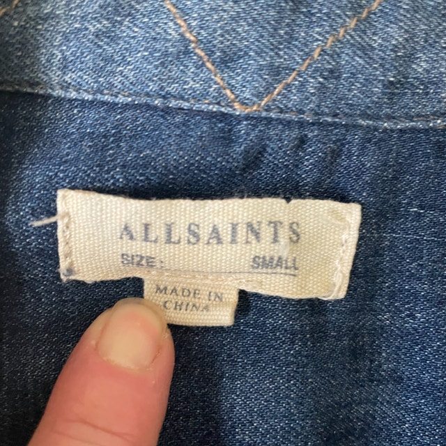 Men's All Saints denim shirt with corduroy collar-Small - photo 3