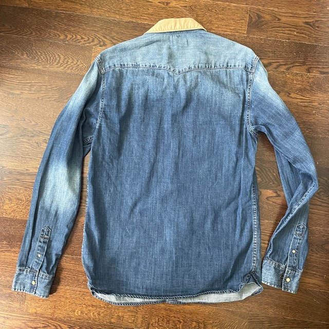 Men's All Saints denim shirt with corduroy collar-Small - photo 5