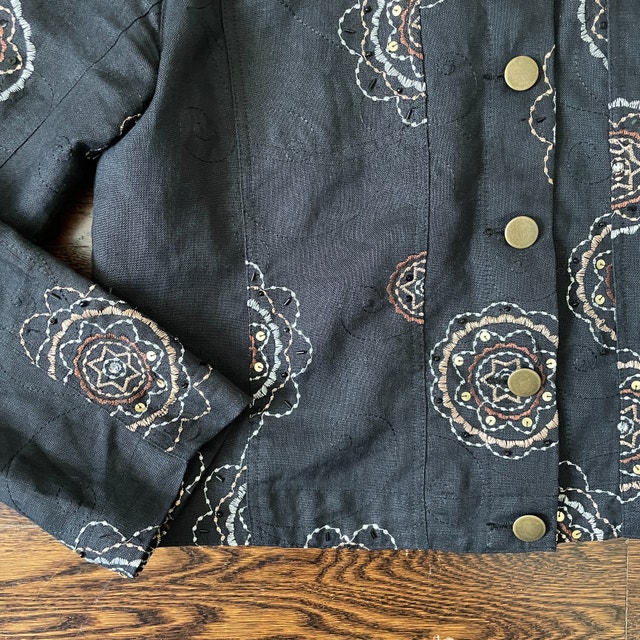 Deane & White Black Linen Jacket-Gold Embroidery-Medium - photo 2