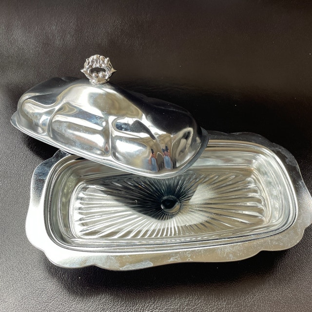 Vintage 70s Metal 3 piece butter dish