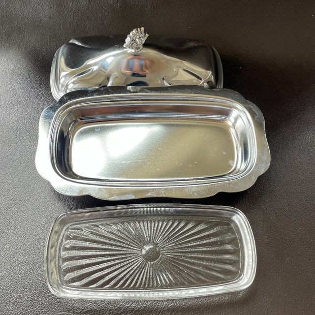 Vintage 70s Metal 3 piece butter dish - photo 4