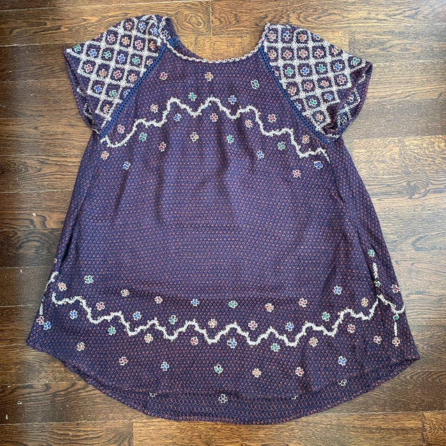 Free People Embroidered Knit Tunic Mini Dress Navy-Med - photo 2