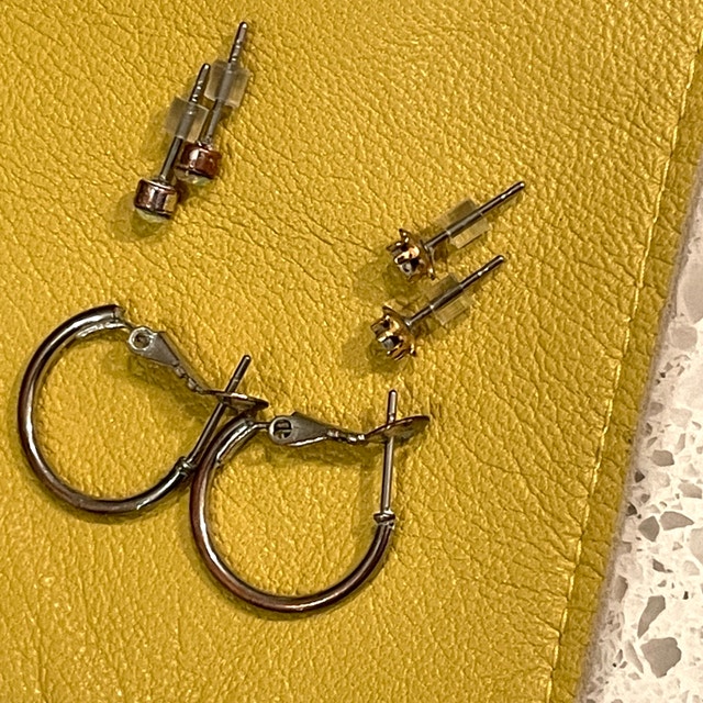 3 earrings - 2 cute stud and 1 pair small hoops for pierced ears