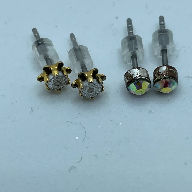 3 earrings - 2 cute stud and 1 pair small hoops for pierced ears - photo 2