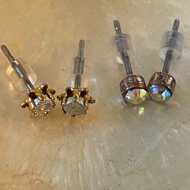 3 earrings - 2 cute stud and 1 pair small hoops for pierced ears - photo 3