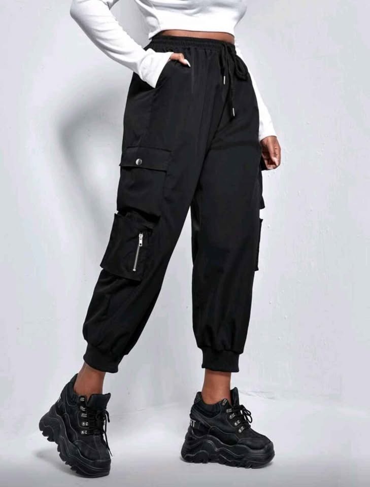 Shein EZwear polyester Black cargo pants - photo 2