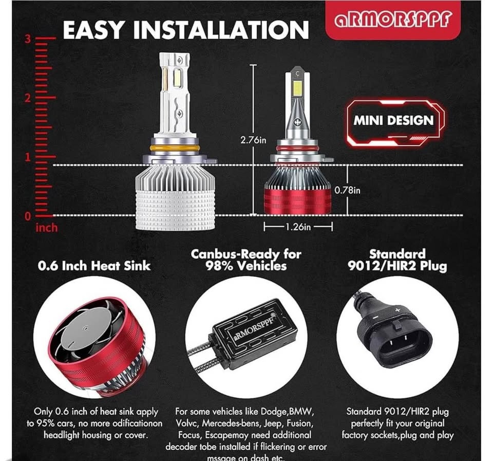 ⚡️🚘 aRMORSPPF 9012 HIR2 LED Headlight Bulbs - photo 3