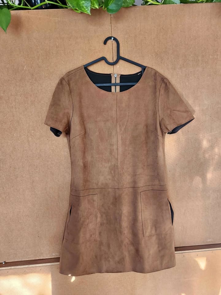 Tan Suede Dress with Pockets
