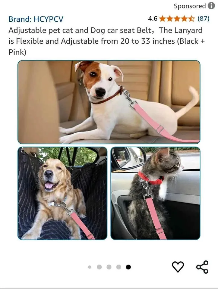 Adjustable Pet Cat and Dog Car Seat Belt thumbnail