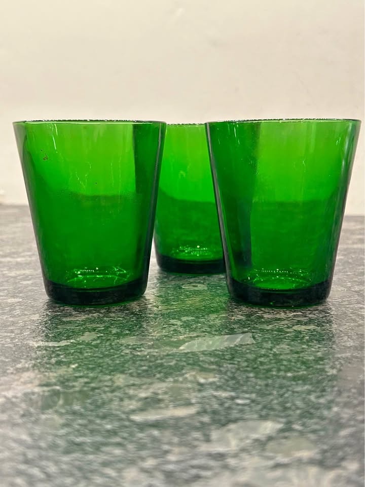 Set of 3 Vereco Emerald Green Glass Tumblers