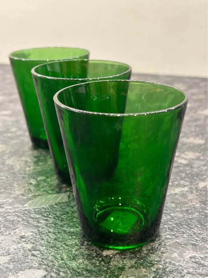 Set of 3 Vereco Emerald Green Glass Tumblers - photo 3