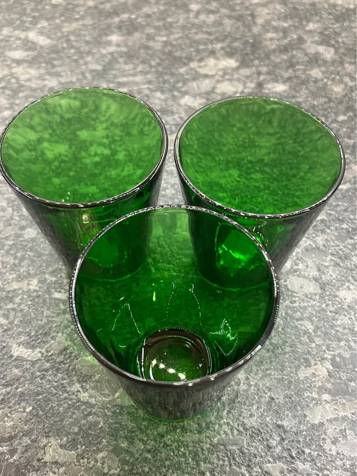 Set of 3 Vereco Emerald Green Glass Tumblers - photo 5
