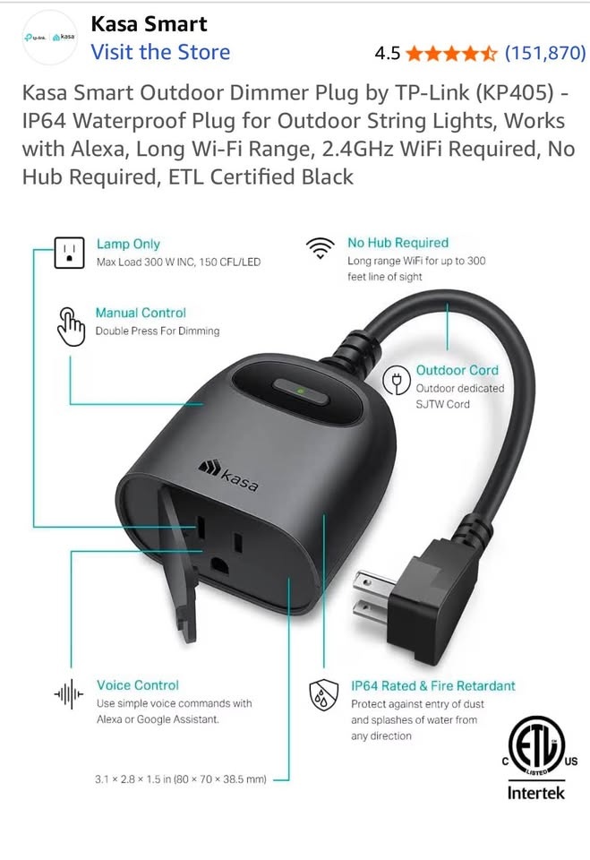 Kasa Smart Outdoor Dimmer Plug by TP-Link (KP405) - photo 2