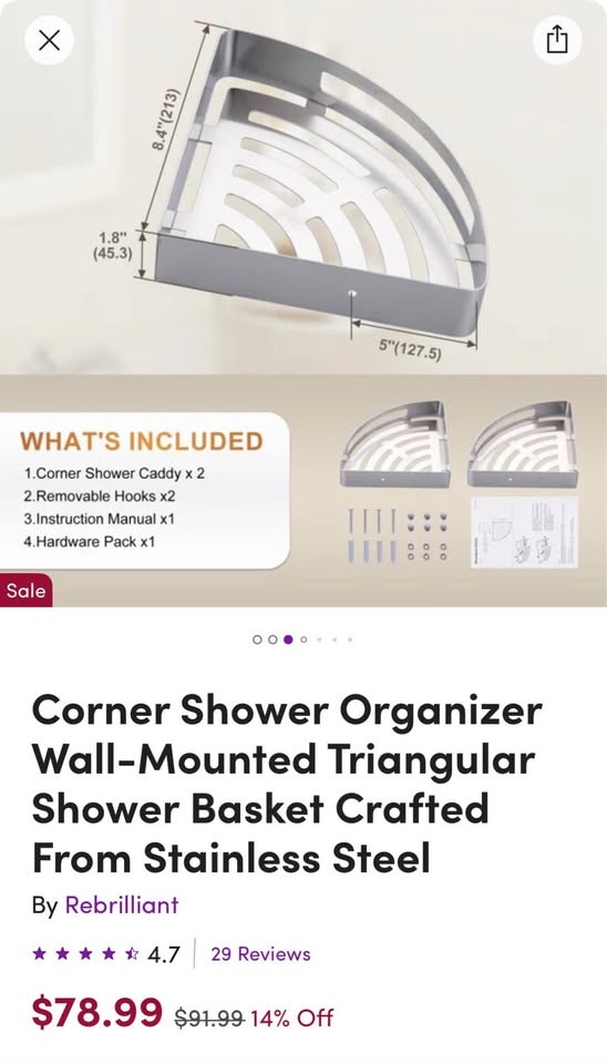 Stainless Steel Corner Shower Shelf – Set of 2 (Unused) - photo 3