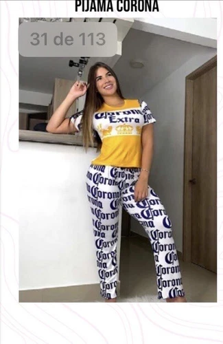 Corona pajama set, pants and t-shirt, Colombian made, one size f