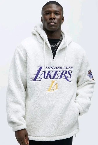 Lakers NBA Sherpa Hooded Sweatshirt, White, Size L