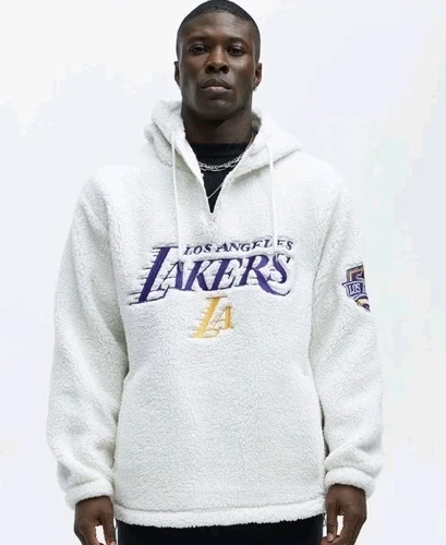 Lakers NBA Sherpa Hooded Sweatshirt, White, Size L - photo 2