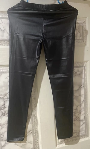 Vitalia lady leather pants shiny black with spring at the waist