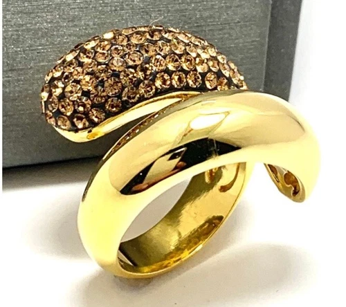 18k Yellow Gold Ring, Cognac & White Natural Crystal - photo 4