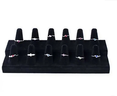 12 Finger Black Velvet Ring Showcase Counter Top Display