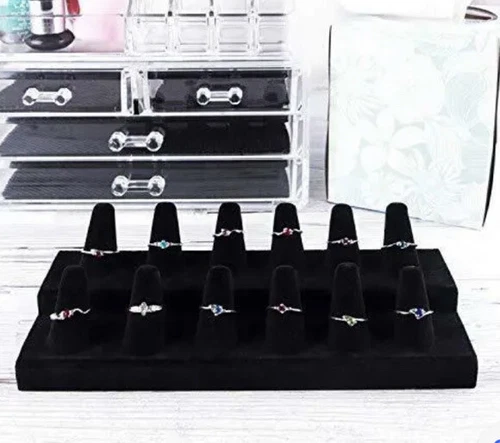 12 Finger Black Velvet Ring Showcase Counter Top Display - photo 2