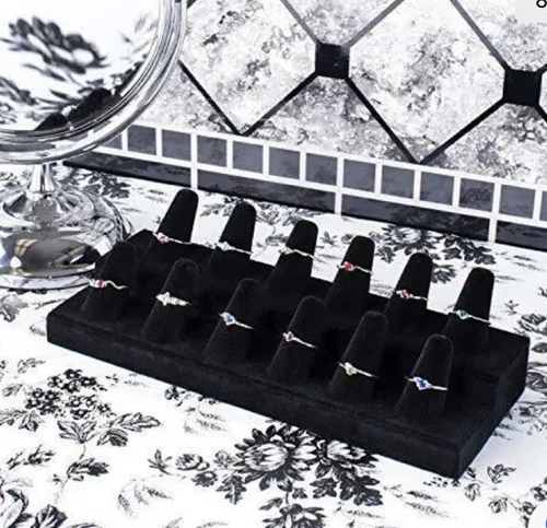12 Finger Black Velvet Ring Showcase Counter Top Display - photo 3