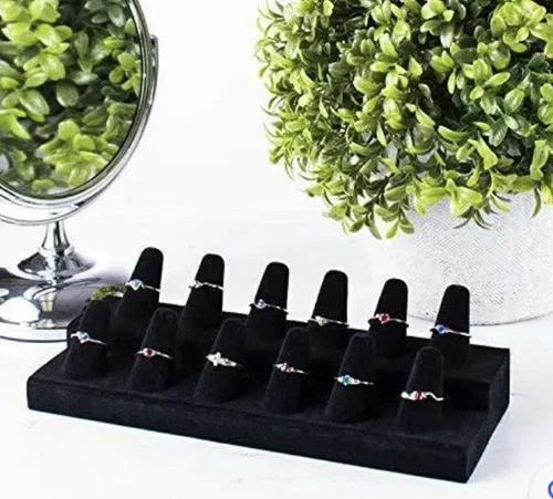 12 Finger Black Velvet Ring Showcase Counter Top Display - photo 5
