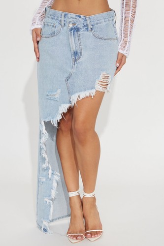 On Point Distressed Denim Long Skirt - Light Wash Size 1XL - photo 3