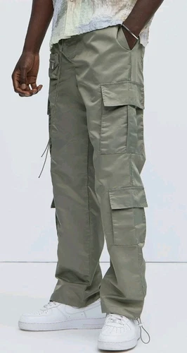 Olive cargo pants, straight, buttons, zipper, size M - photo 2