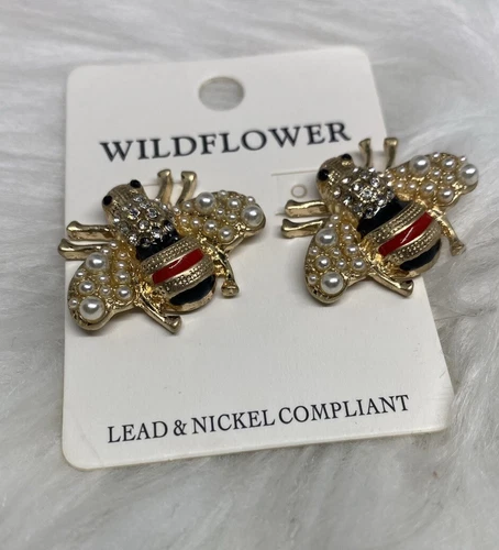 WILDFLOWERS QUEEN BEES EARRINGS INSECT NATURE JEWELRY