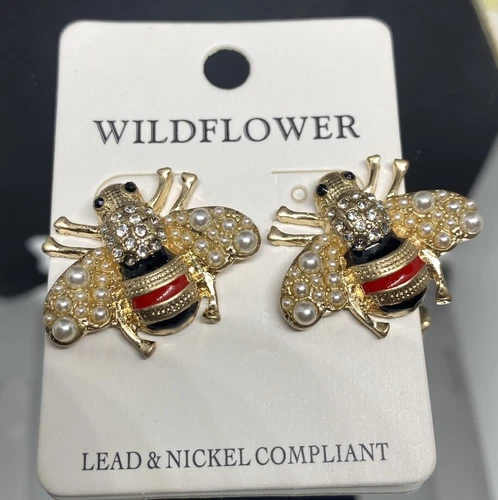 WILDFLOWERS QUEEN BEES EARRINGS INSECT NATURE JEWELRY - photo 3