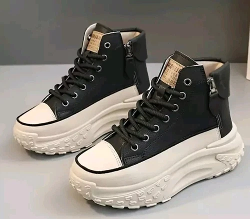 Women's Platform Sneakers Lace Up Side Zipper High Top Skate Sho