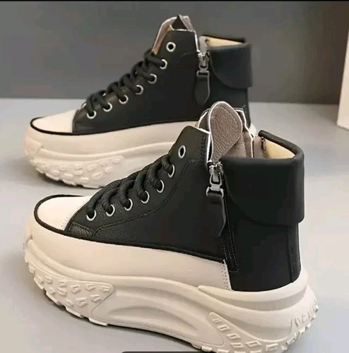 Women's Platform Sneakers Lace Up Side Zipper High Top Skate Sho - photo 2